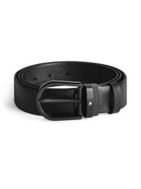 Horseshoe buckle black 35mm leather belt