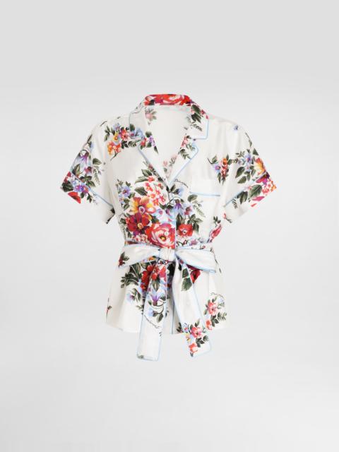 Flower bouquet-print twill vanity shirt