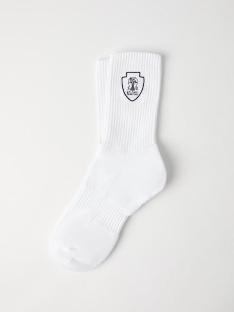Techno cotton rib knit socks with embroidered logo