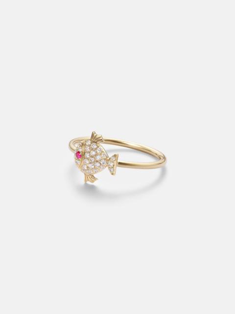 Petit Poisson 18kt gold ring with diamonds and rubies
