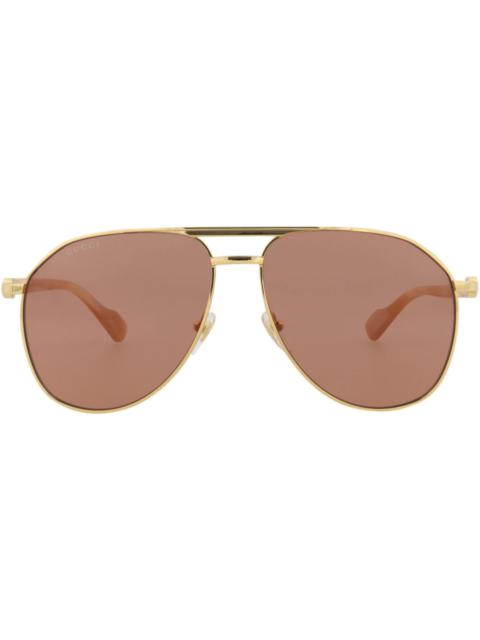 Gucci Aviator-Frame Metal Sunglasses Gold/Gold/Brown (GG1220S-30013416-003)