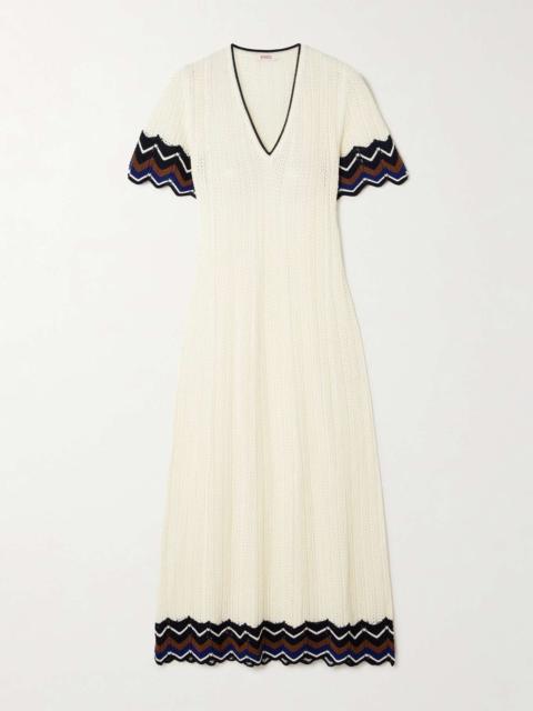 Luna striped crocheted cotton-blend dress