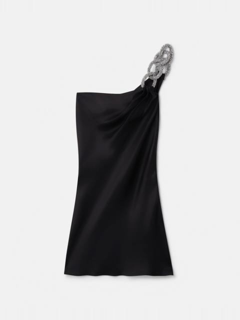 Falabella Crystal Chain Double Satin One-Shoulder Mini Dress