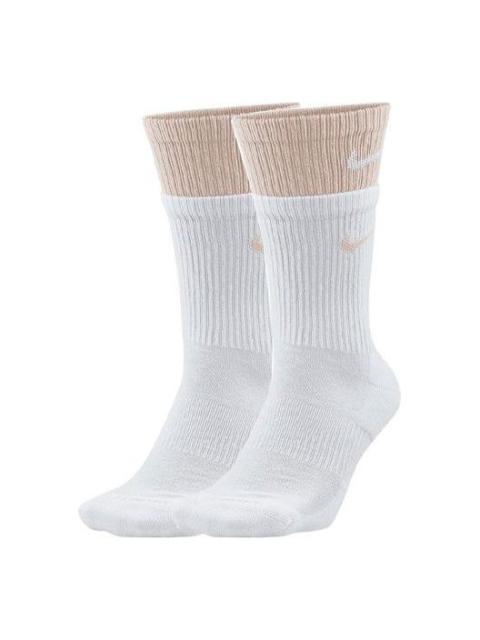 Nike Everyday Plus Cushioned Double Layer Splicing Training Sports Socks Unisex 2 Pairs Pink White D