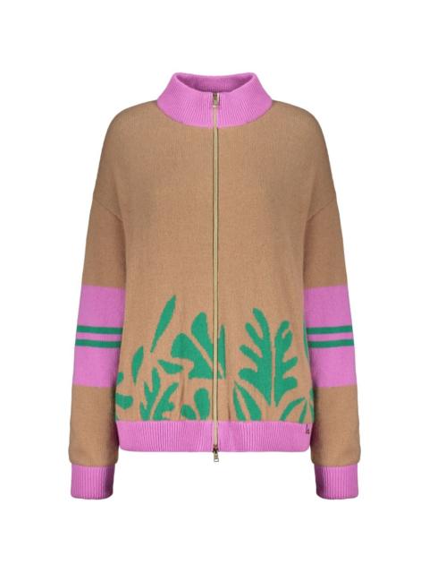 zip-up leaf-pattern cardigan