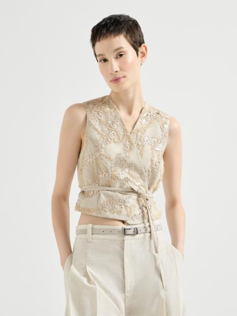 Techno cotton poplin vest with  dazzling seabed embroidery