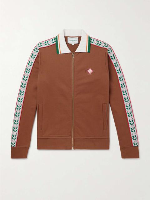 Laurel Logo-Appliquéd Embroidered Organic Cotton-Jersey Zip-Up Cardigan