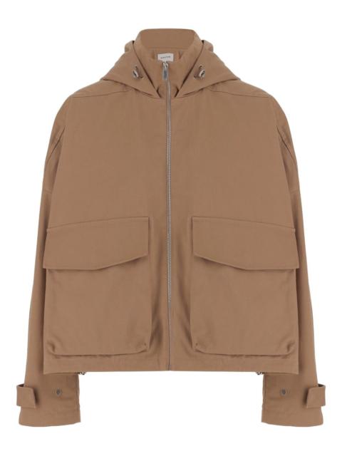 high-collar patch-pocket hooded jacket
