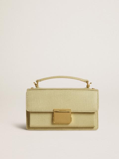 Small Venezia Bag in light green python-print leather with gold details