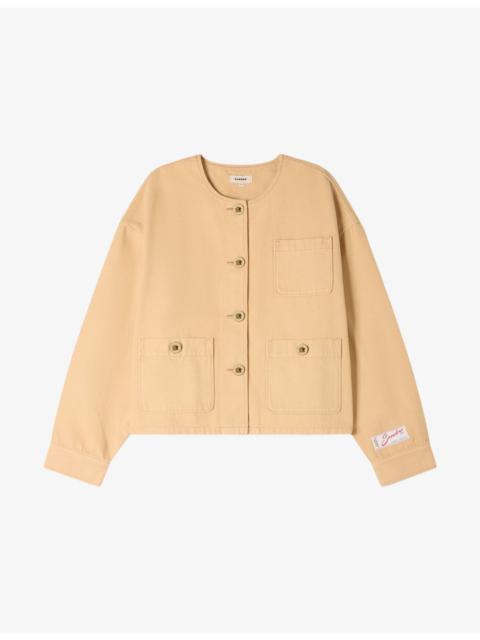 Branded Round-Neck Denim Jacket