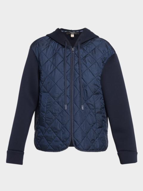 Hooded Quilted-Front Scuba Jersey Jacket