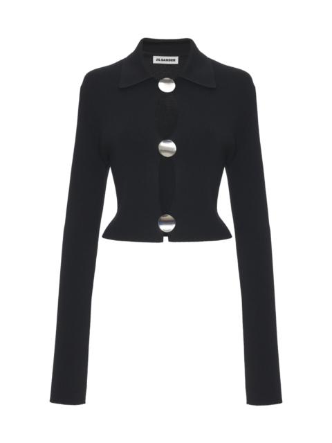 Virgin Wool Polo Cardigan black