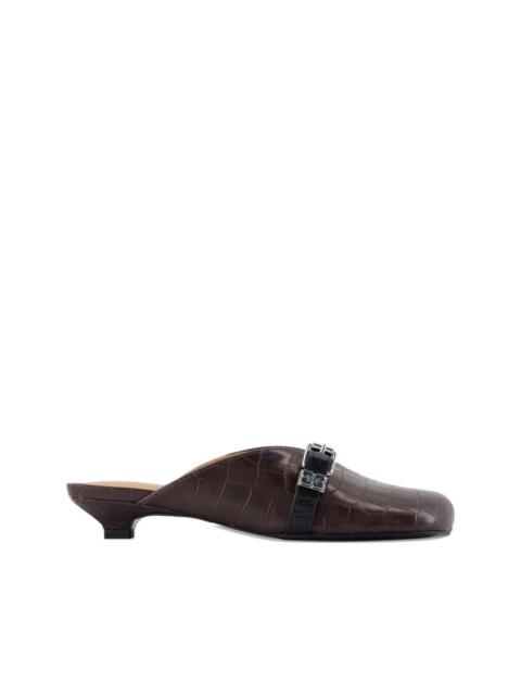buckle-detail croco-embossed mules