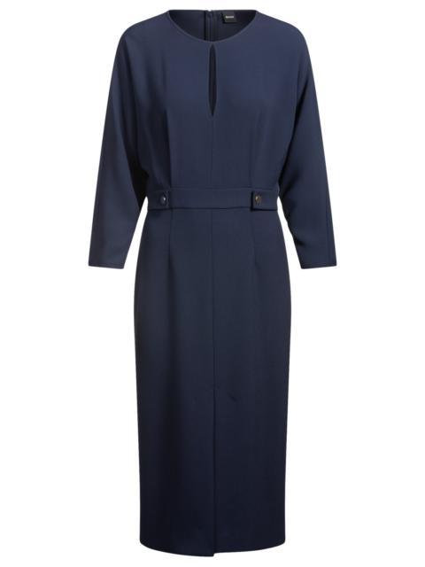 MIXED-MATERIAL DRESS WITH BUTTON-TAB WAIST