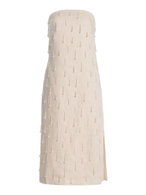 Exclusive Coquetas Embellished Linen Midi Dress white