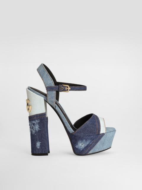 Patchwork denim platform sandals