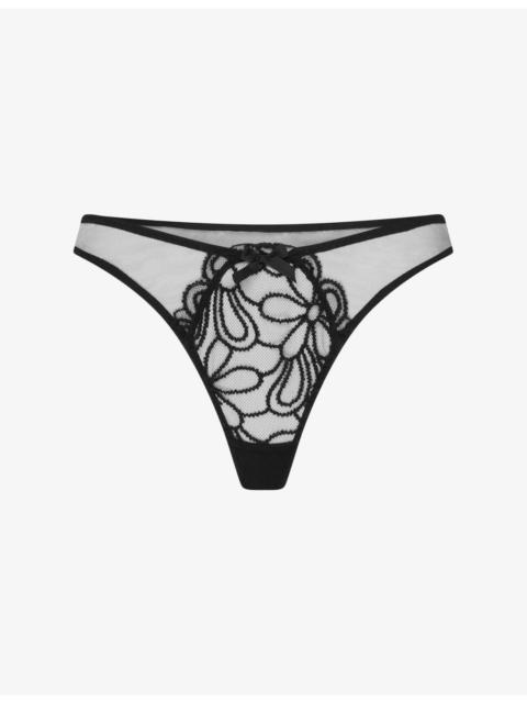 Nelle Embroidered Mesh Thong