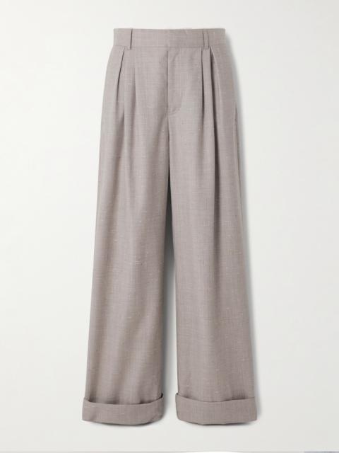 Davy Pleated Mélange Wool And Silk-blend Dupioni Wide-leg Pants