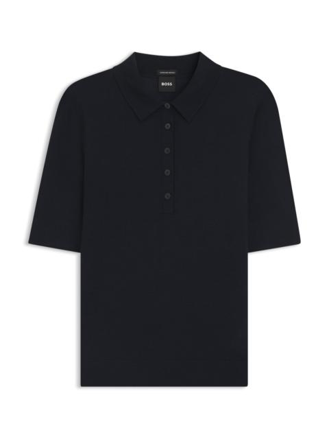 SHORT-SLEEVED WOOL POLO SWEATER WITH MOISTURE MANAGEMENT