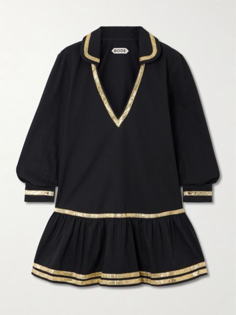Embellished cotton-poplin mini dress Black