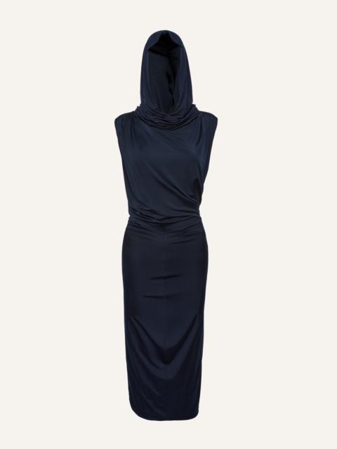 Sleeveless hooded midi dress in navy