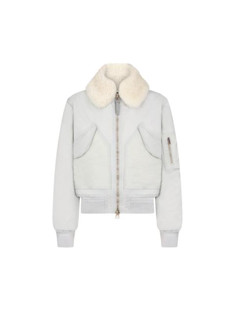 TECHNICAL TWILL FLIGHT BOMBER WITH SHEARLING COLLAR