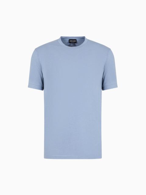 Crew-neck short-sleeved T-shirt in stretch viscose jersey