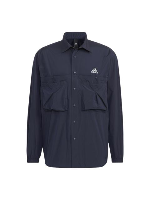 Men's adidas Prsve J Solid Color Sports Cargo Long Sleeves Ink Blue Shirt HD0039