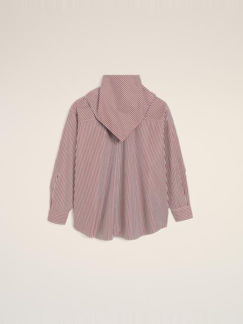 BURGUNDY COTTON LONG SLEEVES STRIPED BANDANA BLOUSE