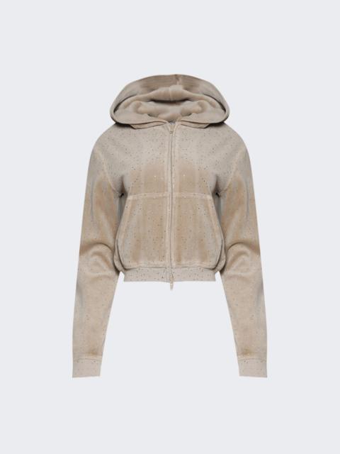 Shrunken Hoodie In Crystal Hotfix Velour Warm Taupe