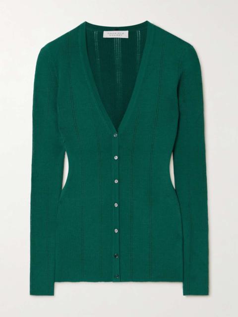 Lillian pointelle-knit wool cardigan