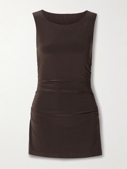 Pickleball ruched stretch-jersey mini dress Chocolate