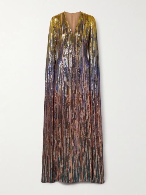 Cape-effect sequined tulle gown Metallic