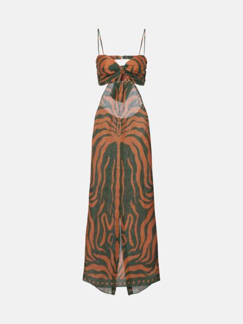 Printed cutout linen maxi dress