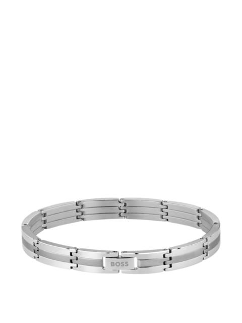 SILVER-TONE STRIPED CUFF WITH LOGO CLASP