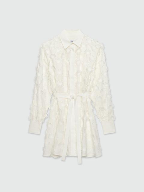 Short shirt dress in white poplin with embroidery