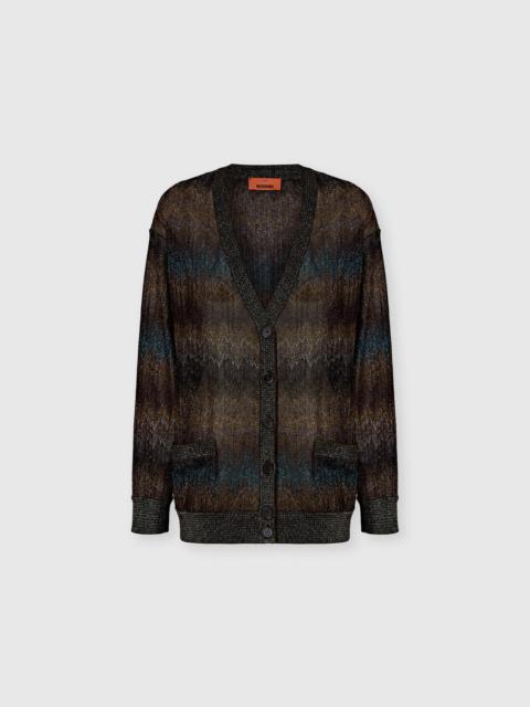 Snake-Pattern Viscose Lamé Oversized Cardigan