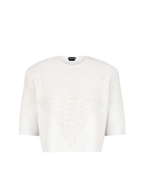 MERINO CASHMERE CREWNECK T-SHIRT WITH SILK CHENILLE EMBOSSED PYTHON DETAIL