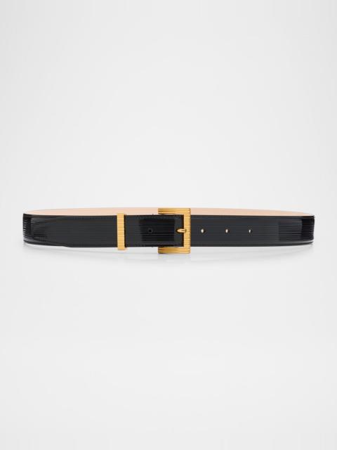 Perfume Striped Patent Leather Belt