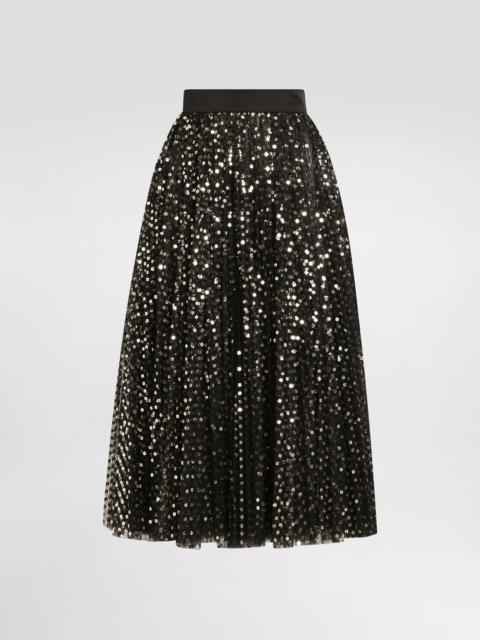 Tulle midi circle skirt with micro-sequin embroidery