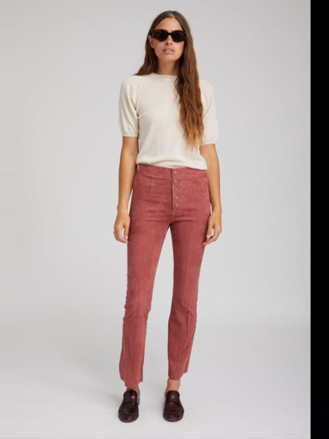 MAUVE SUEDE FRONT SNAP ANKLE FLARE LEGGINGS