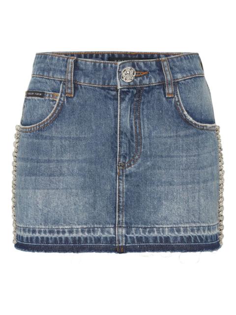 rhinestone-embellished denim skirt