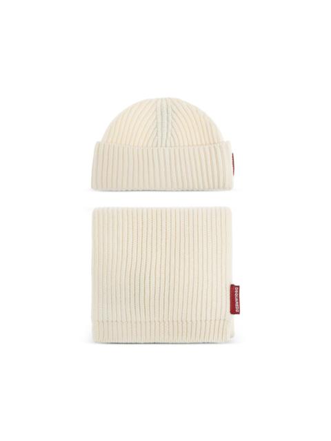 logo-patch ribbed beanie hat set