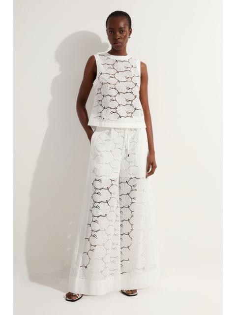 Cotton Cutwork Panelled Woven Wide Leg Trouser