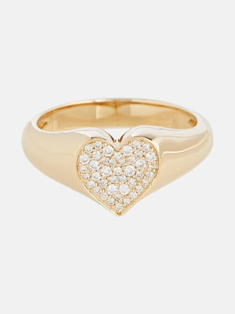14kt yellow gold heart ring with diamonds