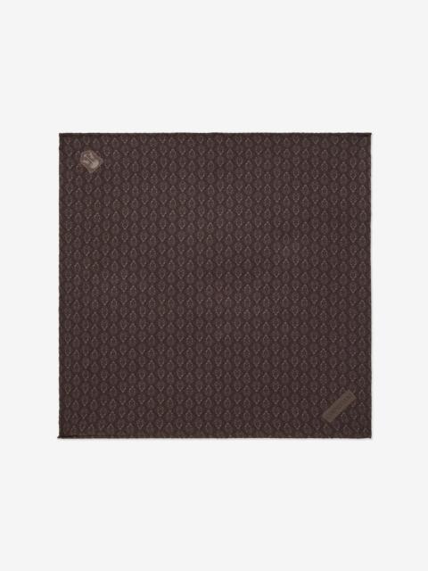 Dark brown pure silk pocket square with floral print
