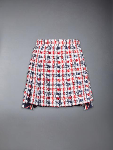 GINGHAM SATIN RIBBON TWEED PLEATED MINI SKIRT