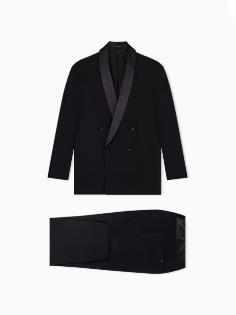 DOUBLE-BREASTED TUXEDO IN PURE VIRGIN WOOL CRÊPE