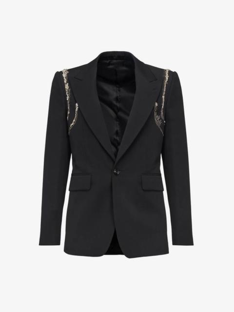 ジャケット ALEXANDER MCQUEEN TWISTED CAVALRY TWILL SPLICED JACKET Alexander McQueen Twisted Spliced Jacket | Black | FARFETCH