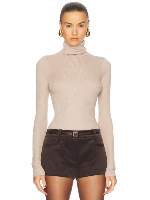 Silk Rib Turtleneck Top